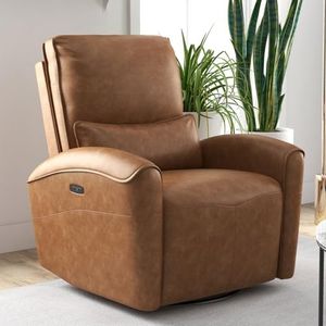 Bonzy Home Power Swivel Rocker Recliner Chair with USB Port, 23.2" Wide Seat, Fixed Lumbar Support, Upholstered Glider Chair for Nursery Living Room, Brown