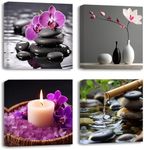 ZXHYWYM Zen Picture Spa Wall Art 4 Pieces Stone Candle Orchid Fountain Painting Canvas Prints Meditation Artwork for Yoga Room Bathroom Wall Decor(1, (16.00" x 16.00" x 4PCS))