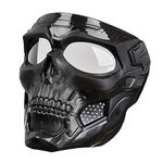 Motorcycle Mask Full Face, Skull Mask Military Outdoor Sport CS Tactical Wild Mask Protective Adjustable Paintball Mask Eye Protection (Skull-ClearLens)