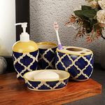 Blue Moroccan Ceramic 4 Piece Bathroom Accessories Set