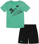 Under Armour boys Short Sleeve Tee and Short Set, Lightweight and Breathable, Birdie Green Mesh, 3 Years