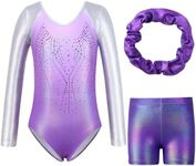 Valcatch Gymnastics Leotards for Girls Gym Outfits Long Sleeve/Sleeveless Bodysuit and Tumbling Shorts Clothes Sets Sparkly Dance Unitards Activewear for Kids Teens 5-14Y