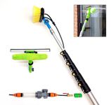 16ft-20ft-24ft Telescopic Water Fed Window Cleaning Pole, Solar Panel Conservatory Roof Cleaner, Extendable Extended Extension Brush Kit