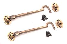 Infinity Decor Pack of 2 Cabin Hook and Eye Solid Brass - Silent Door Latch Lock for Window, Garden Gate, Door - 6" 150mm (Antique)