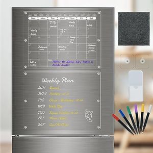 Deefongo 2 Sets of Clear Acrylic Magnetic Dry Erase Board, Magnetic Fridge Planner Acrylic Board Set with 6 Dry Wipe Marks, 6 Colors, Reusable Magnetic Refrigerator Calendar