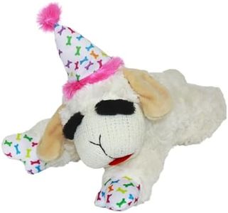 Multipet Lamb Chop Dog Toy with Birthday Hat, Pink, 10.5"