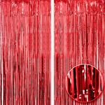 2pcs 3ft X 8.3ft Red Metallic Tinsel Curtains Aluminum Foil Flow Silk Curtain Background Streamer Birthday Party Wedding Holiday Backdrop Decoration