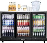 BODEGACOOLER 12 Cu.Ft Commercial Bar Refrigerator with 6 Casters & Stainless Steel Top, Undercounter Back Bar Cooler, Display Drink Fridge for Beer Soda Wine, 3 Glass Doors, LED Lighting, DOE Approved