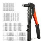 ValueMax 4-in-1 Rivet Gun Set with 200 Rivets | Pop Riveter with 4 Sizes Interchangeable Nosepieces 3/32"(2.4mm), 1/8"(3.2mm), 5/32"(4.0mm), 3/16"(4.8mm) | Heavy Duty Pop Rivet Gun Kit