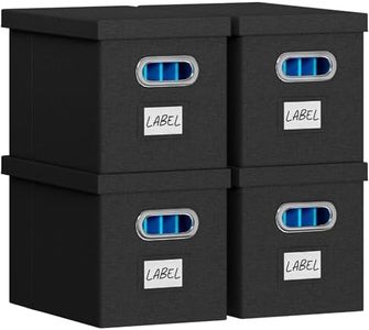 FHSQX File Box with Lid-File Organizer Box Set of 2 Portable Hanging File Box-Decorative Filing Storage Boxes for Office & Home File Cabinet (Black, 14 x 9.3 x 10.9 in (4Pack))