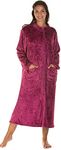 Ladies Luxury Soft Feel Embossed Zip Front Long Gown Robe Wrap Small to Plus Sizes UK 10-24 (10-12, Dark Rose)