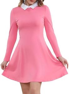 Aphratti Women's Long Sleeve Casual Fall Dresses 2025 Peter Pan Collar A Line Fit and Flare Skater Goth Dress Sweet Pink Large