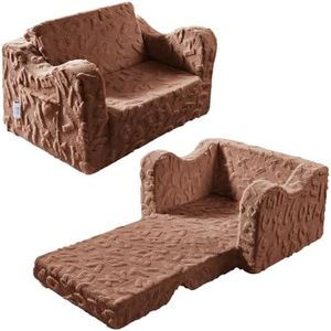 KokoSelene Kids Couch, 2-in-1 Convertible Toddler Chair to Lounger Bed, Kids Sofa for Toddler Boys Girls, Ideal for Reading Sleeping Gaming Decor (Brown)