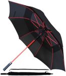 COLLAR AND CUFFS LONDON - 60mph XL Large Windproof Strong Umbrella - StormDefender Big Golf Umbrella - Best for Vented Canopy - Fiberglass - Rainproof Auto Open - Non Slip Handle - Black with Red Ribs