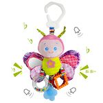 Clip On Car Seat Toys, Cute Plush Butterfly Stroller Toys with Mirror and Rattle Bells for 3-12 Months Infants Sensory Toys for Babies