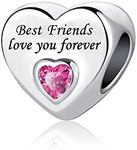 SBI Jewelry Pink Heart Best Friend Charm Compatible with Pandora Charm Bracelet Love You Forever Friendship Family BFF Birthday Graduation Christmas