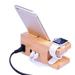 AICase Bamboo Wood USB Charging Station, Desk Stand Charger, 3 USB Ports 3.0 Hub, for iPhone 15/15 Pro Max/15 Pro/15 Plus/14/13/12/11 & for Apple Watch Series,Most Smartphones