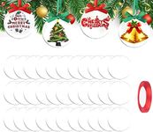 iDopick 30 Pieces Clear Acrylic Ornaments, 3" /7.5CM Acrylic Round Discs Christmas Hanging Ornaments Blank Acrylic DIY Tags with Hole & Rolls Ribbons for DIY Decor and Crafts (3)