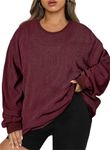 Eytino Plus Size Sweatshirts for Women Long Sleeve Crewneck Oversized 2024 Casual Pullover Tops Workout Drop Shoulder Textured Tunic Tshirts for Leggings,3X Dark Red