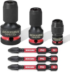 Geinxurn 3PCS Impact Screwdriver Bit Holders Include 1/2-inch, 3/8-inch and 1/4-inch Square Drive to 1/4-Inch Quick Release Hex Socket Adapter with 3PCS -2”Impact PH2 Screwdriver Bit