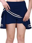 Mehrang Girl's/Women's Classic Stretchy All Time Trendy Skater Knee Length Skirts with Attached Inner Shorts (L, Navy Blue)