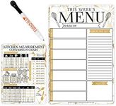 Hadley Designs Weekly Magnetic Meal Planner Dry Erase Board for Refrigerator - Marble Magnetic Weekly Menu Board for Kitchen Conversion Chart Magnet, Magnetic Menu Board for Fridge