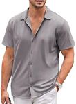 COOFANDY Mens Shirts Summer Casual Button Down Iron Free Shirt Stretch Regular Fit Beach Shirt Men Grey L