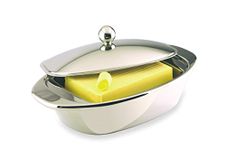 Grunwerg Double Wall 18/10 Stainless Steel Bellux Butter Dish, Gift Boxed