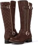 GLOBALWIN Women's Quilted Knee High Boots Low Heel Comfortable Fashion Dressy Riding Boots For Women, 19yy03brown2, 10