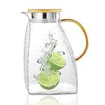 YBCPACK 1.8 Litre Glass Water Jug with Bamboo Lid, Large Heat Resistant Carafe Pitcher with Handle for Hot/Cold Drinks - Fridge Door Jug for Water, Tea, Juice, Sangria, Cocktail, Cold Brew