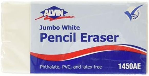 ALVIN Jumbo White Pencil Erasers, Latex-Free, Ideal for Geometry, Drafting, and Engineering, Drawing, Architecture, and Art - Box of 12