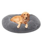 Furhaven Soft & Cozy Dog Bed for Large Dogs, Refillable w/Removable Washable Cover & Liner, for Dogs Up to 95 lbs - Plush Faux Fur Bean Bag Style Ball Bed - Gray Mist, XL/Jumbo