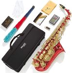 Mendini E-Flat Alto Saxophone, Red Lacquered and Tuner, Case, Pocketbook - MAS-RL+92D+PB