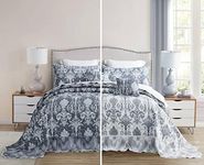 Blythease Oversized King Bedspread 128x120 Extra Wide, Jacquard Matelasse Damask Pattern Design, Lightweight, Reversible, 5 Piece, 100% Microfiber, Blue