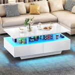 YITAHOME Coffee Table with Storage, High Glossy 16 Color Adjustable LED Coffee Tables for Living Room, white Coffee Table with Open Display Shelf and 4 Drawers, Modern Wooden Rectangle Tea Table