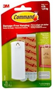 Command Saw tooth Plastic Picture Hanger, Pack of 1 hanger and 2 strips, Damage -Free Hanging , holds upto 1.8Kg - White