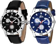 Acnos Premium Leather Analog Watch for Men Combo Pack of 2 Arrival Black Blue