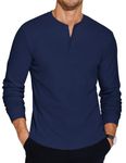 COOFANDY Mens Henley Shirts Long Sleeve Grandad T Shirt Button Tops Winter Regular Fit Shirt for Men UK Blue L