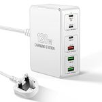 zerotop 120W USB Charging Station 6-Port, Fast Multi USB Charger Station USB C Charging Station Multi Charger for Multiple Devices USB Charging Hub Compatible with Macbook Laptop Iphone Ipad (White)