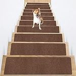 HUIJIE Carpet Stair Treads Non Slip for Wooden Steps, Carpet Stairs Covers Set of 15 Indoor, Soft Stair Rug Mats for Steps, Safety Indoor Stair Runner Mats Slip Resistant for Kids, Elders & Dogs (8"X27" Brown)