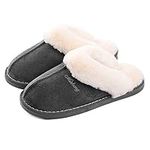 Women Men Slipper Memory Foam Fluffy Slip-on House Suede Fur Lined/Anti-Skid Sole Indoor & Outdoor - Grey - 3.5/5 UK - 270(40-41)