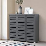 Timber Art Design UK 4 Tier Shoe Cabinet Storage Cupboard Wooden 3 Door Stand Rack Modern Furniture for Bedroom, Living Room, Hallway, Grey - W114 x H98.3 x D33.6 cm