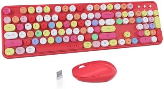 UBOTIE Colorful Computer Wireless Keyboard Mouse Combos, Typewriter Flexible Keys Office Full-Sized Keyboard, 2.4GHz Dropout-Free Connection and Optical Mouse (Red-Polychrome)
