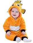 MOMBEBE COSLAND Kids Flannel Fish Hooded Costume Halloween Onesies (Clown Fish,24-30M)