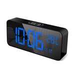 HOMVILLA Digital Alarm Clock with Big LED Temperature Display, Portable Mirror Alarm with Dual Alarm Snooze Time 4 Levels Adjustable Brightness Dimmer USB Charging Port for Bedside, Bedroom