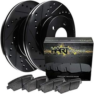 Hart Brakes Front Brake Rotors Black Drilled Slotted Ceramic Pads Compatible For 1985-1997 Dodge B150, B1500, B250, D100, D150, Ramcharger