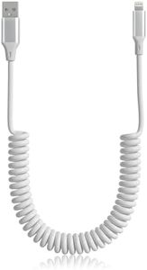 Coiled Lightning Cable for Apple CarPlay, Short USB to Lightning Cable Coil iPhone Charger Cord with Data Sync, for iPhone 14 13 12 11 Pro Max Plus Mini SE XS XR X 8 7 6 5, White