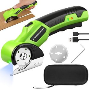 Cordless Electric Scissors Electric Box Cutter Rechargeable Cardboard Cutter Tool with Safety Lock & LED Cordless Fabric Scissors Box Cutter with 2 Blades for Carpet Cardboard Leather Paper Plastic