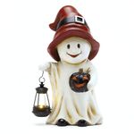 TERESA'S COLLECTIONS Halloween Decoration, Garden Ornaments Outdoor, Red Hat Ghost with Jack O Lantern Pumpkin, Waterproof Resin Ornaments, Indoor Outdoor 27.1CM