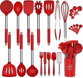 AILUKI Silicone Cooking Utensil Set, Kitchen Utensils 14 Pcs Cooking Utensils Set,Non-Stick Heat Resistant Silicone,Cookware with Stainless Steel Handle - Red